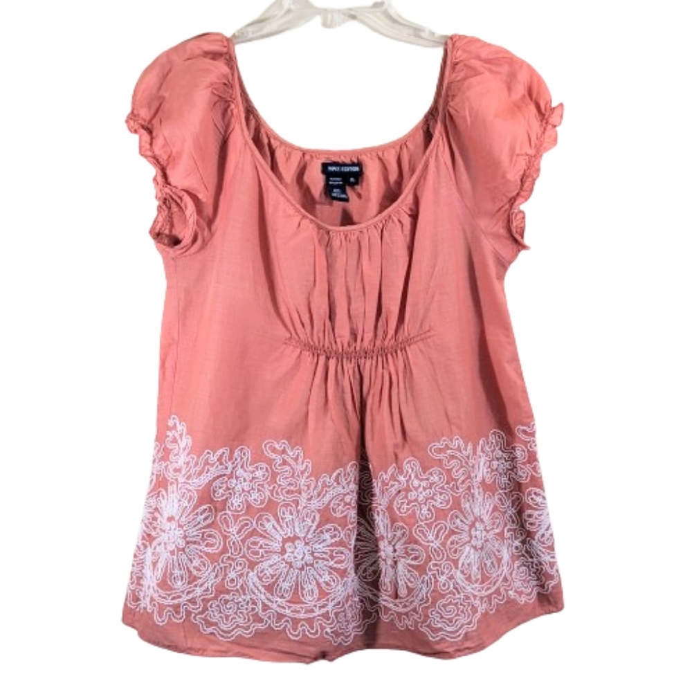 Max Edition Y2K Top Orange White Floral Embroidered Boho Milkmaid Size XL
